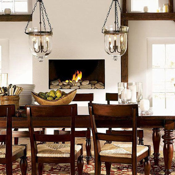 Rustic Iron 3-Light Round Glass Bucket Candelabra Chandelier for Living Room