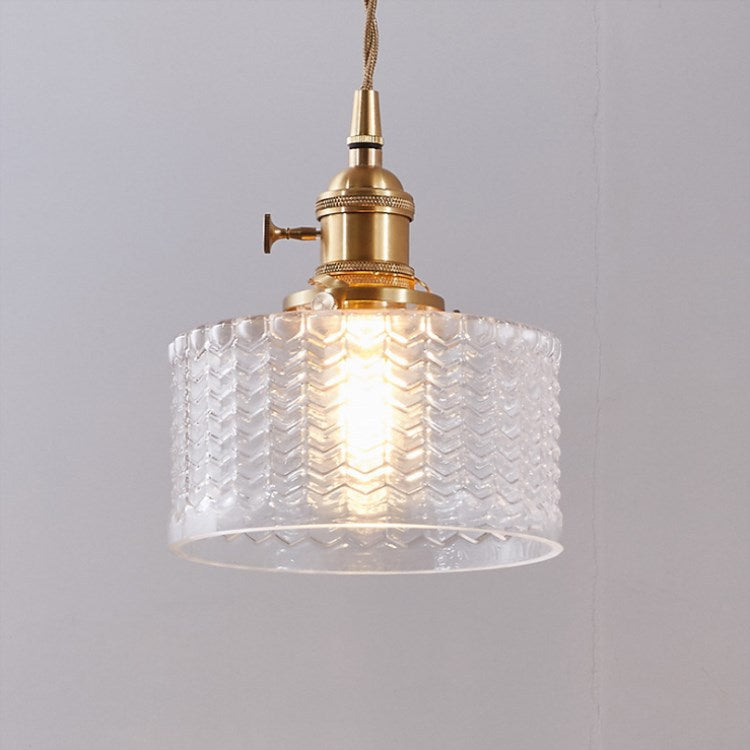 Traditional Japanese Brass Glass Round Pendant Light for Living Room
