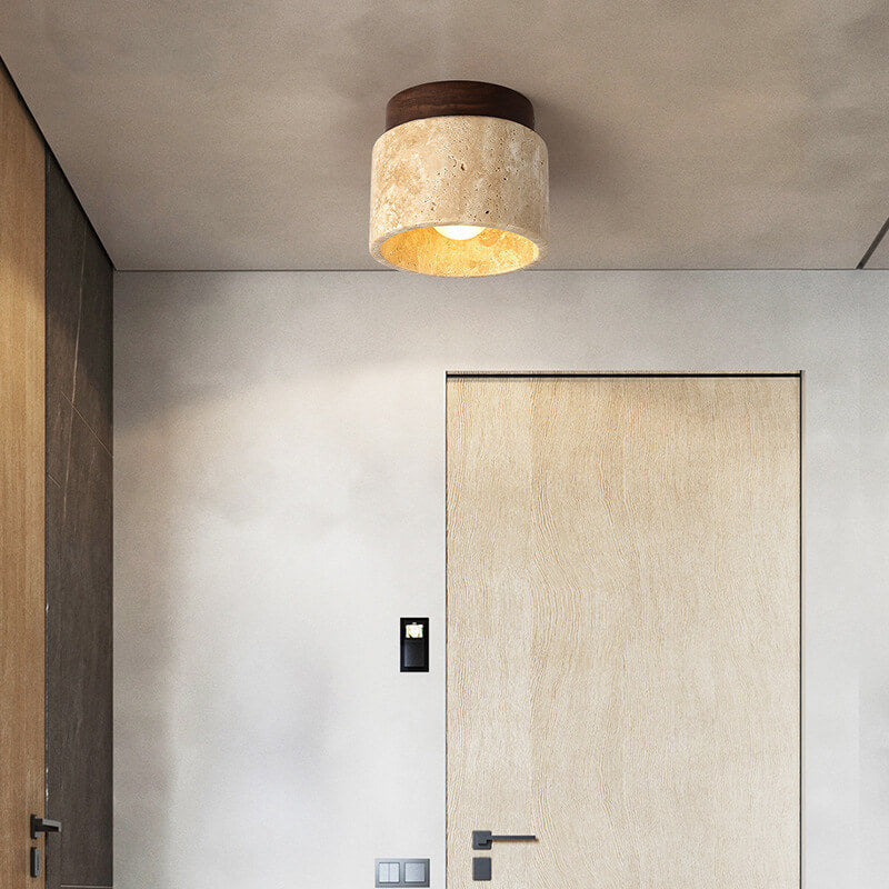 Vintage Round Travertine Flush Mount Ceiling Light Fixture for Hallway