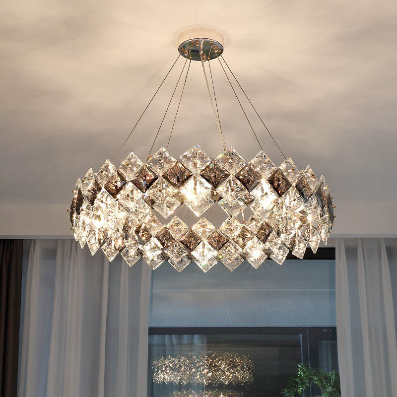 Modern Crystal Circular Chandelier with Plated Hardware for Living Room