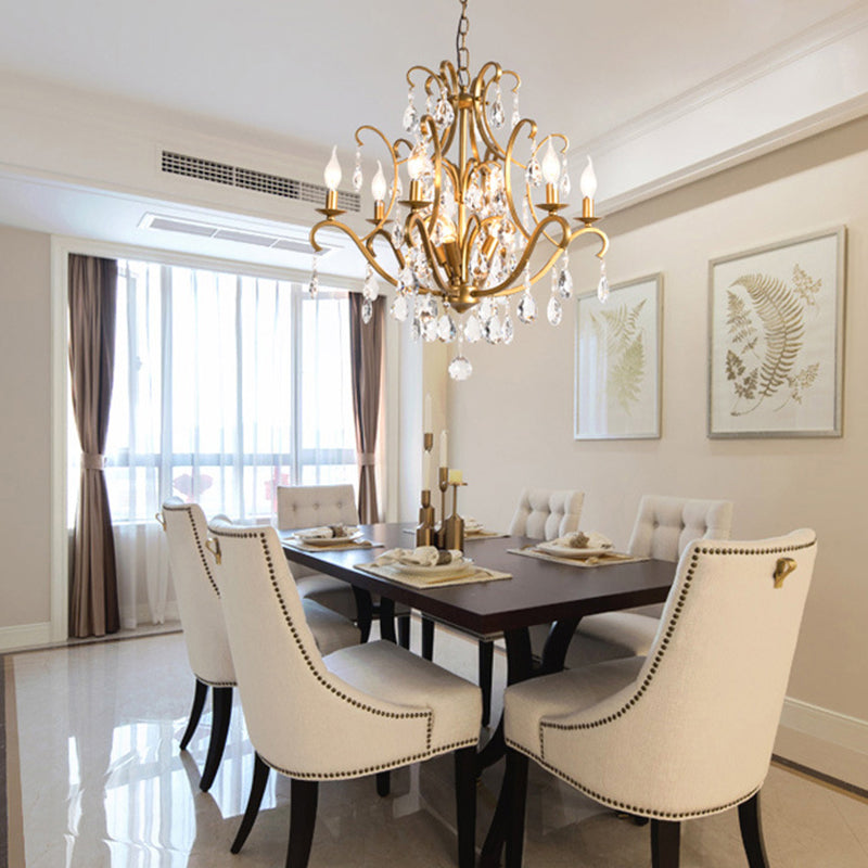 Classic French Crystal Candelabra Iron Chandelier for Living Room Elegance