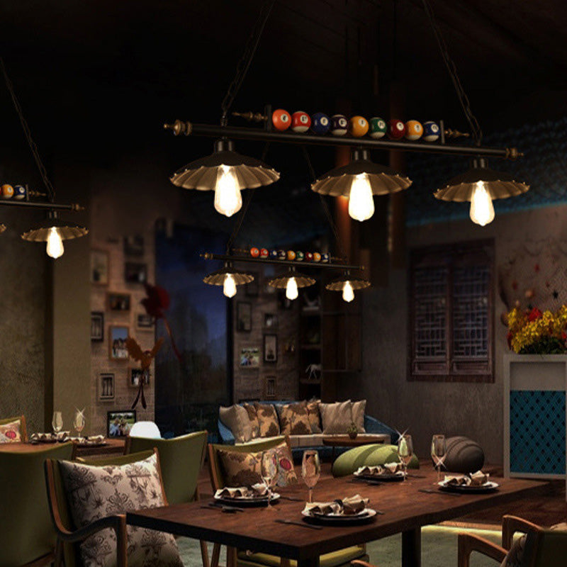 Industrial Round Iron and Glass Chandelier Pendant Light for Dining Room