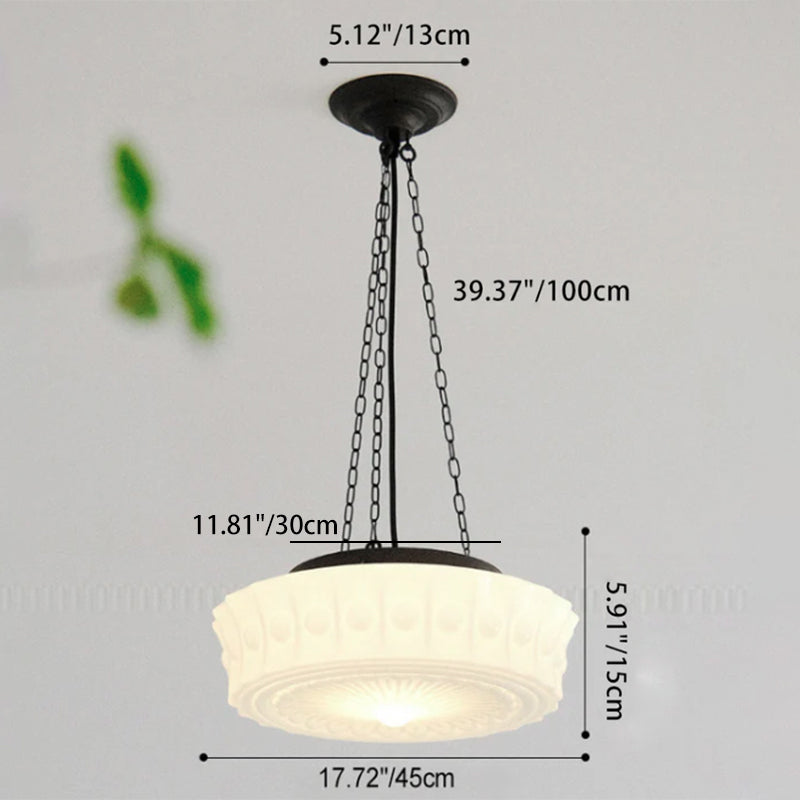 Elegant Black Iron Glass Striped Drum LED Ceiling Light for Living Room