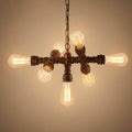 Rustic Industrial Black Iron 7-Light Water Pipe Chandelier for Loft Dining