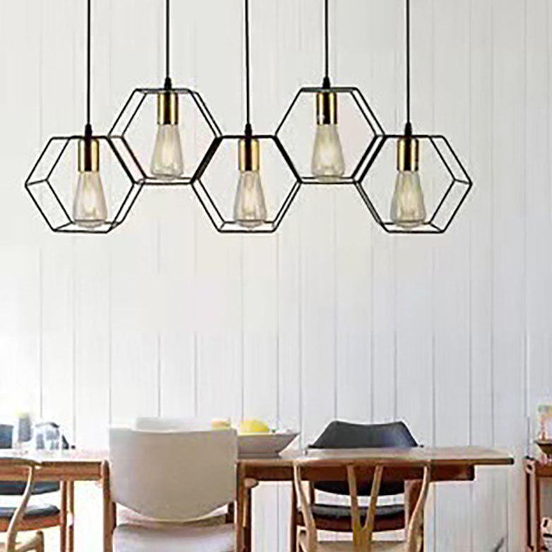 Industrial Geometric Iron 3/5 Light Island Chandelier for Dining Room