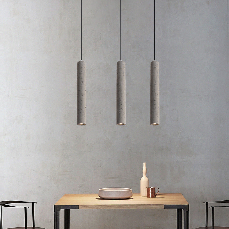 Rustic Gray Cement Cylindrical Pendant Light Fixture for Living Room