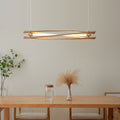 Rustic Ash Wood & Brass LED Island Chandelier for Dining Room Elegance