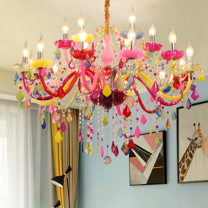 Elegant European Glass Crystal Candle Chandelier for Living Room Décor