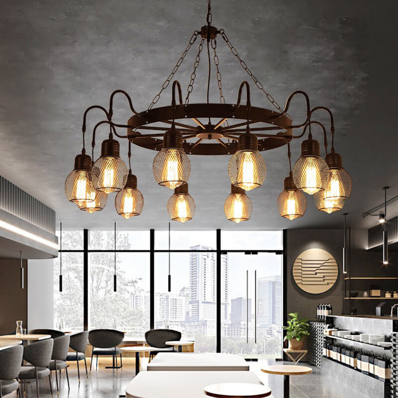 Classic Colonial Round Iron Mesh Chandelier Light for Living Room, 6/8/12 Light