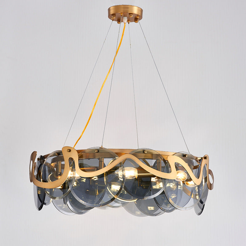 Modern Gold Finish Glass Cloud Texture Chandelier for Living Room 8/10 Lights