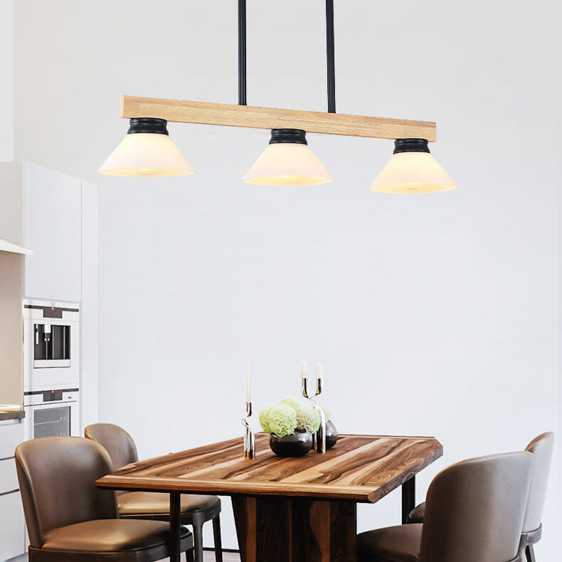 Nordic Pine Wood Cone Pendant Chandelier for Kitchen Island Lighting