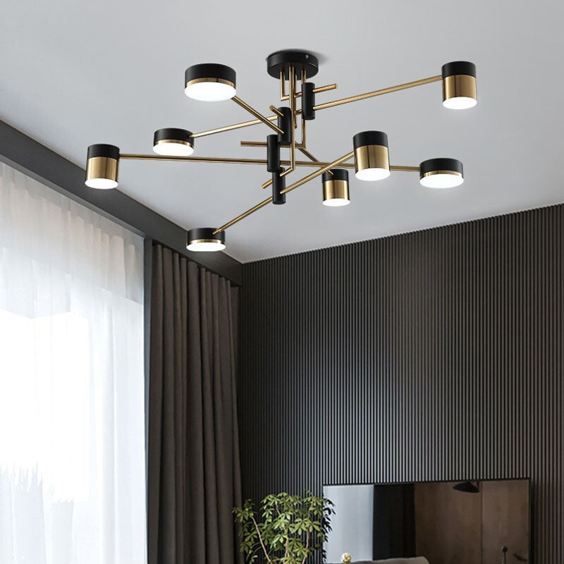 Stylish Black Iron Acrylic Cylinder Chandelier for Modern Living Rooms