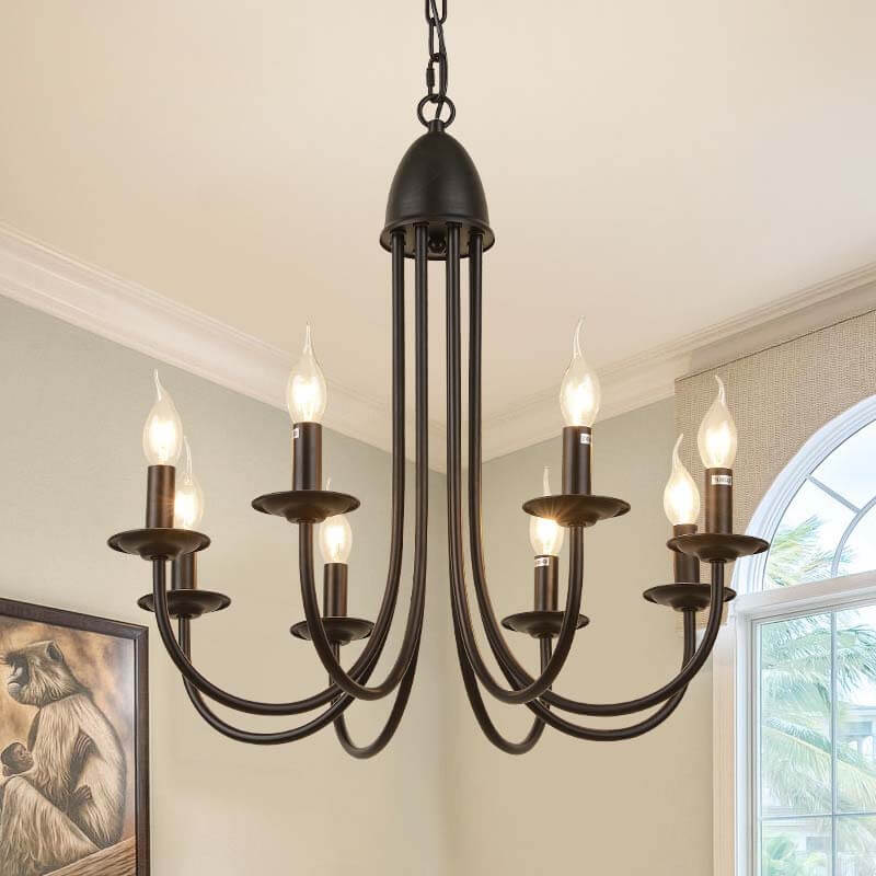 Elegant Black Wrought Iron Curved 6/8-Light Chandelier for Dining Room