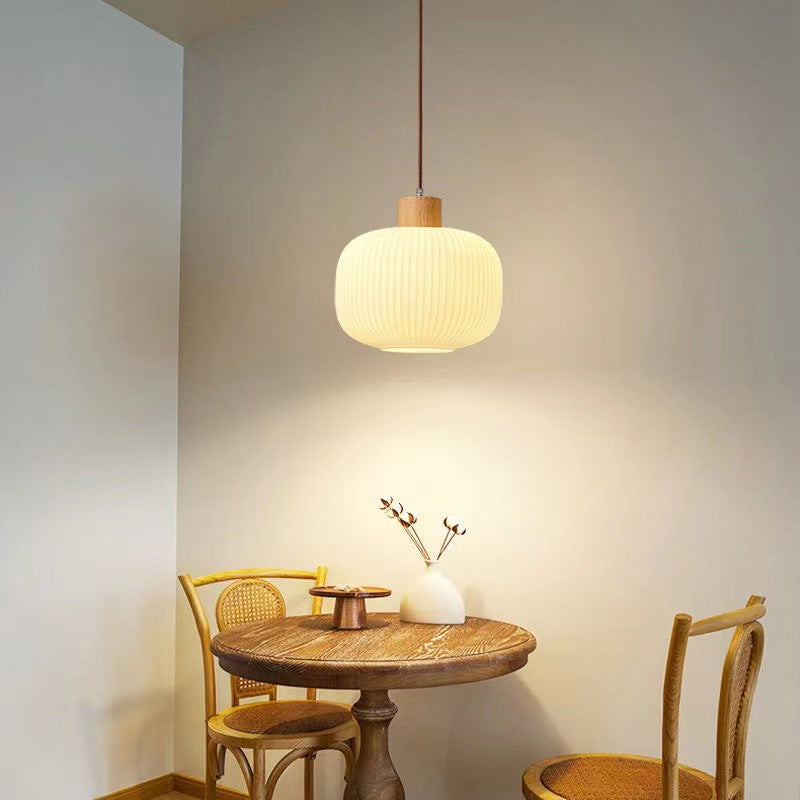 Rustic Japanese Wooden Strip Pendant Light for Living Room Island Lighting