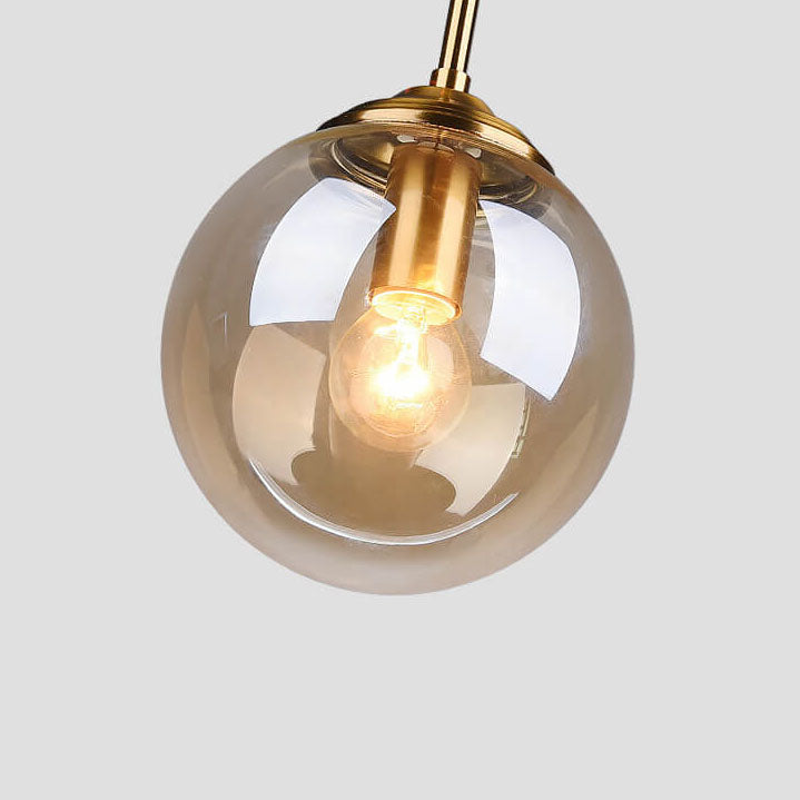 Nordic Copper Glass Spherical Island Light Chandelier for Dining Room