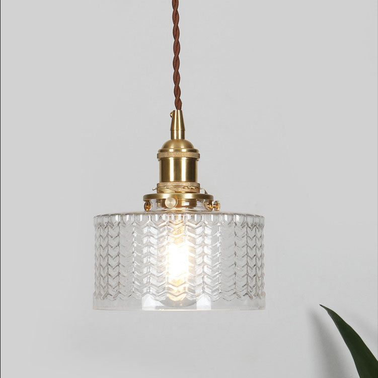 Traditional Japanese Brass Glass Round Pendant Light for Living Room