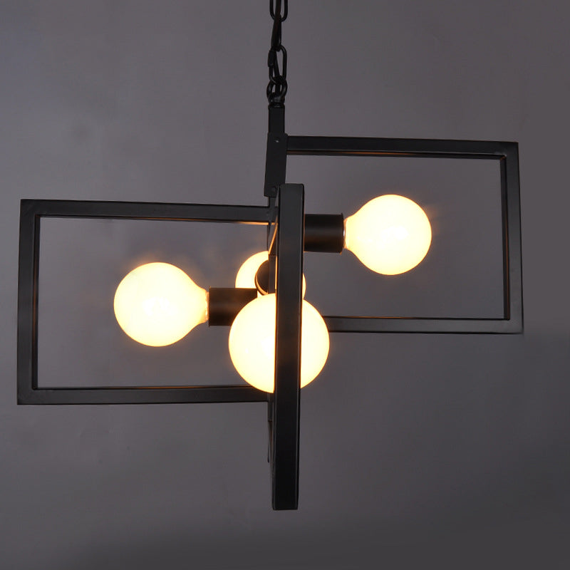 Minimalist Black Iron Square Chandelier with 4 Lights for Living Room