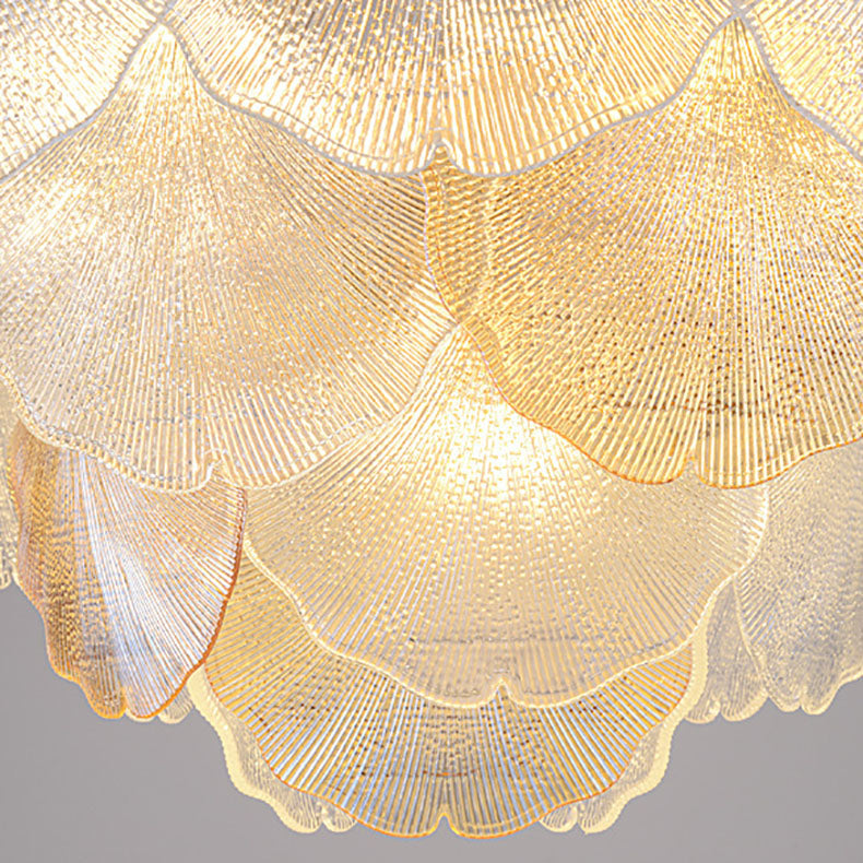 Elegant French Ginkgo Leaf Iron and Glass Chandelier for Living Room