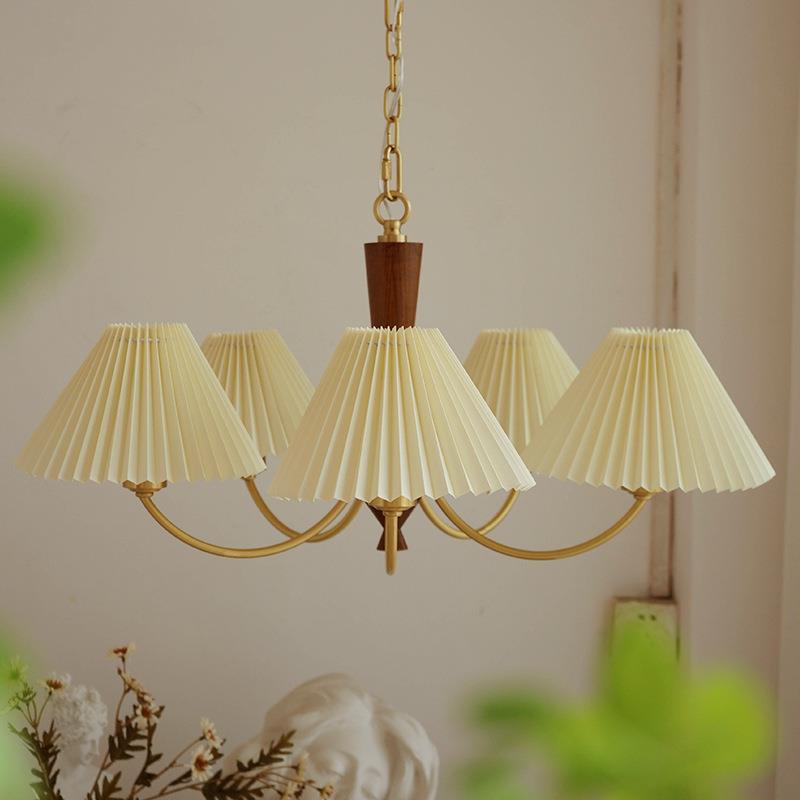 Nordic Retro Copper Pleated 3/5-Light Chandelier for Living Room Decor