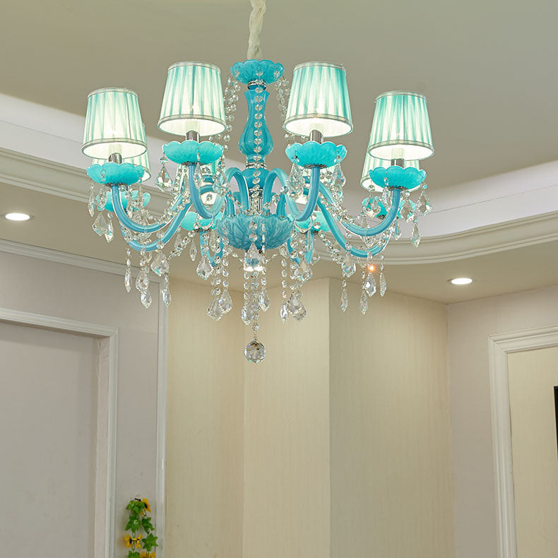Coastal Crystal Glass Round Chandelier for Living Room, 6/8 Lights
