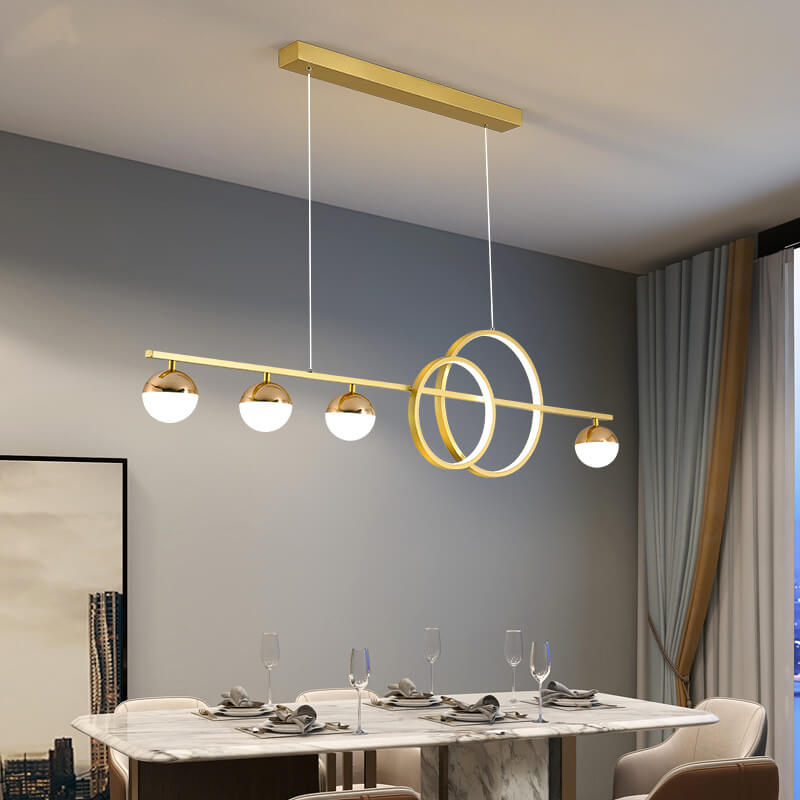Sleek Silver LED Round Globe Chandelier Pendant Light for Kitchen Island