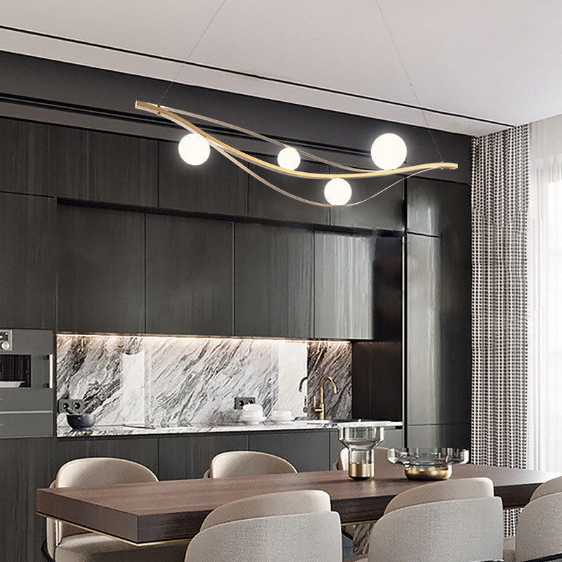 Nordic Style 4-Light Island Chandelier in Black Metal for Kitchen Diner