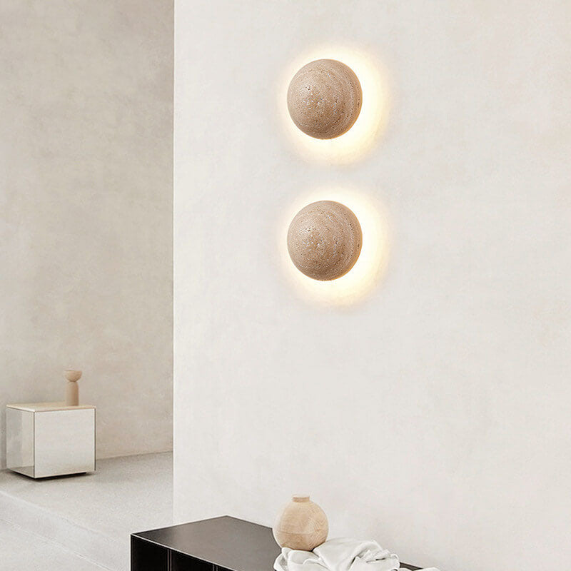 Elegant Yellow Travertine Wabi-Sabi LED Wall Sconce for Hallway Decor
