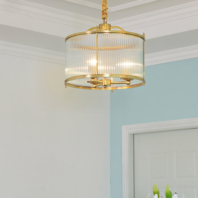 Modern Copper Glass Round Pinstripe Chandelier for Dining Room Lighting