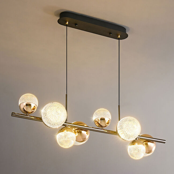 Contemporary Clear Acrylic and Iron Rod LED Chandelier for Kitchen Island