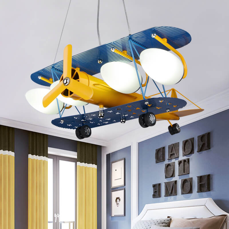 Colorful Cartoon Aircraft 5-Light Metal Chandelier for Kids' Bedroom