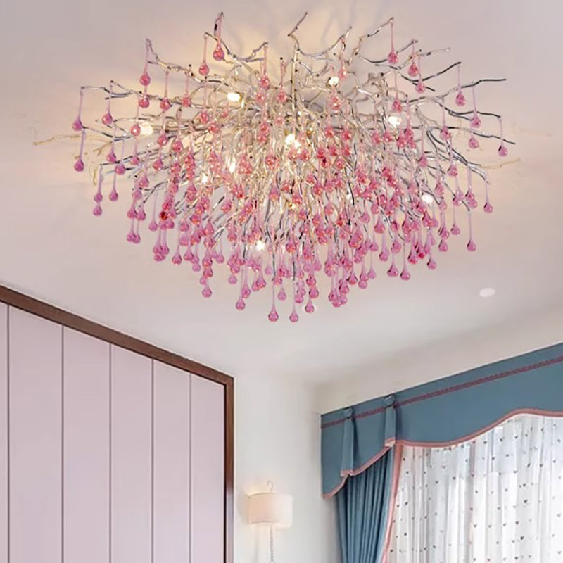 Modern Crystal LED Chandelier with Aluminum Branch Design for Dining Room