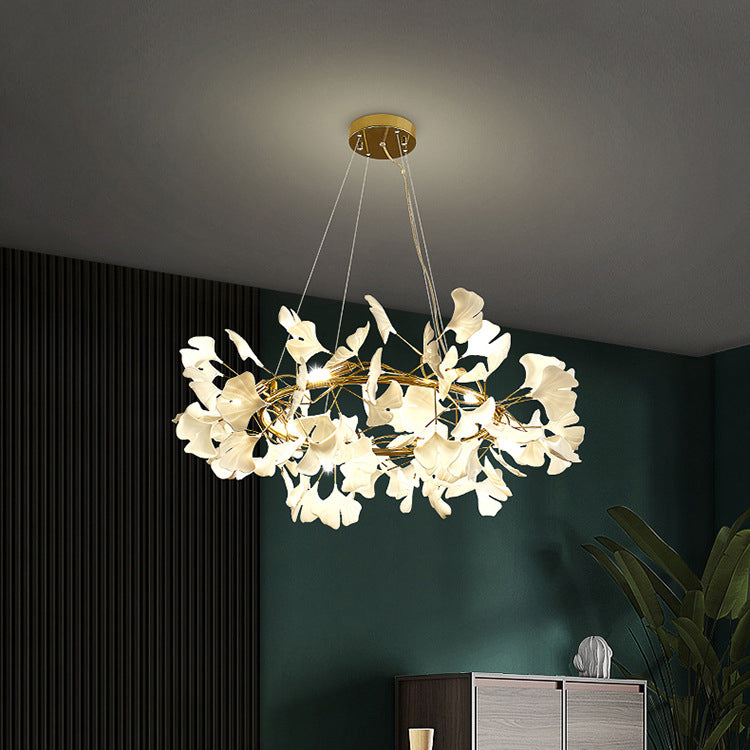 Modern Black Iron Ginkgo 10-Light Acrylic Chandelier for Living Room