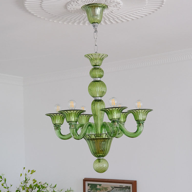Elegant Iron and Glass 6-Light French Candelabra Chandelier for Living Room