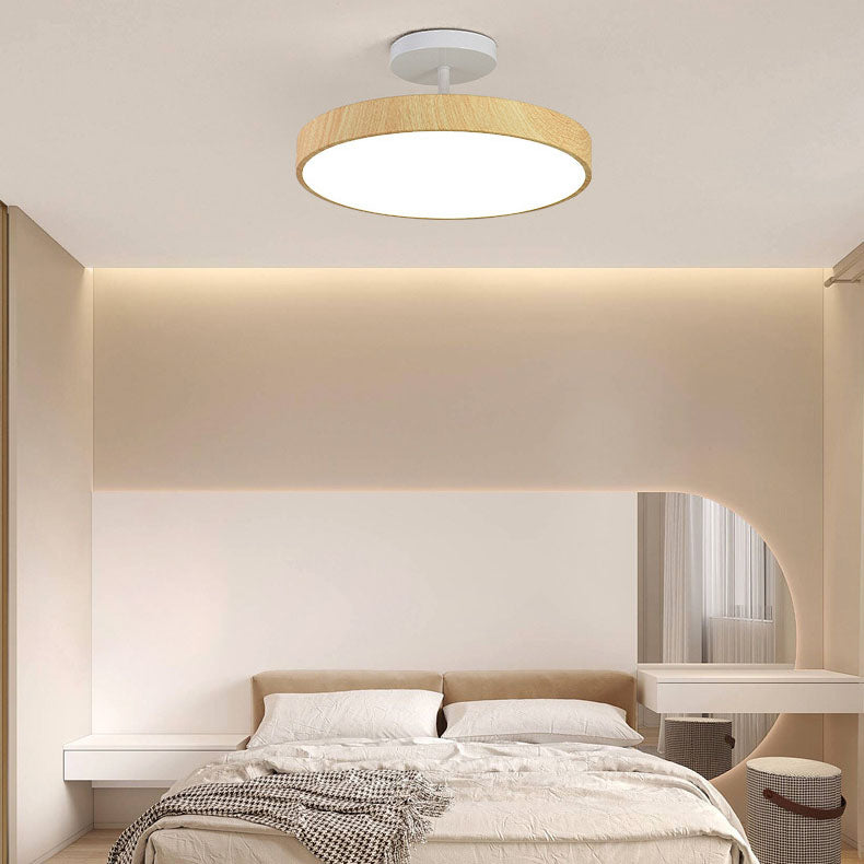 Natural Wood Grain LED Semi-Flush Mount Light for Wabi-Sabi Style Interiors