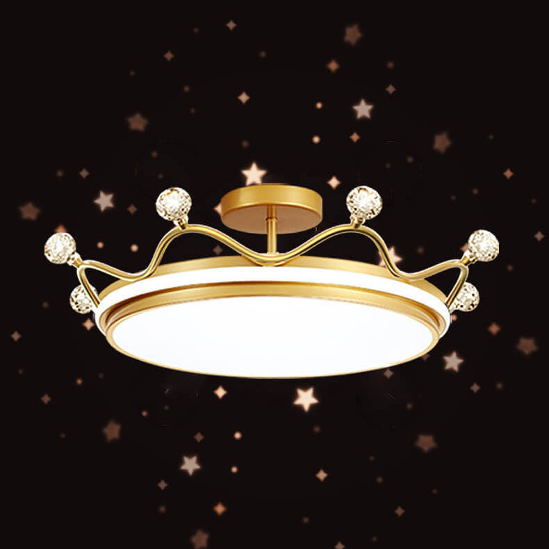 Modern Acrylic LED Semi-Flush Ceiling Light Crown Design for Kids' Bedroom