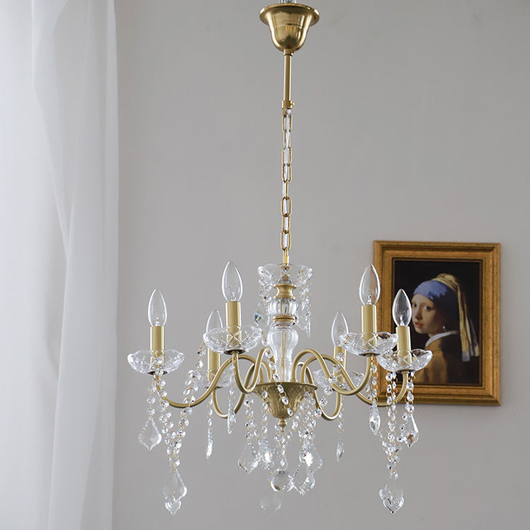 Elegant Brass and Crystal 5/6/8-Light French Candelabra Chandelier for Living Room