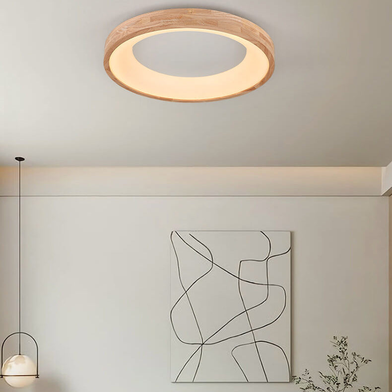 Scandinavian Style Natural Wood LED Flush Mount Ceiling Light for Hallway