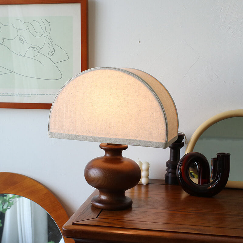 Wabi-sabi Vintage Solid Wood Fabric Table Lamp for Living Room Decor