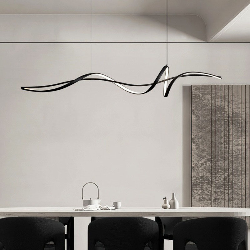 Sleek Aluminum LED Wave Strip Chandelier Light for Dining Room Island