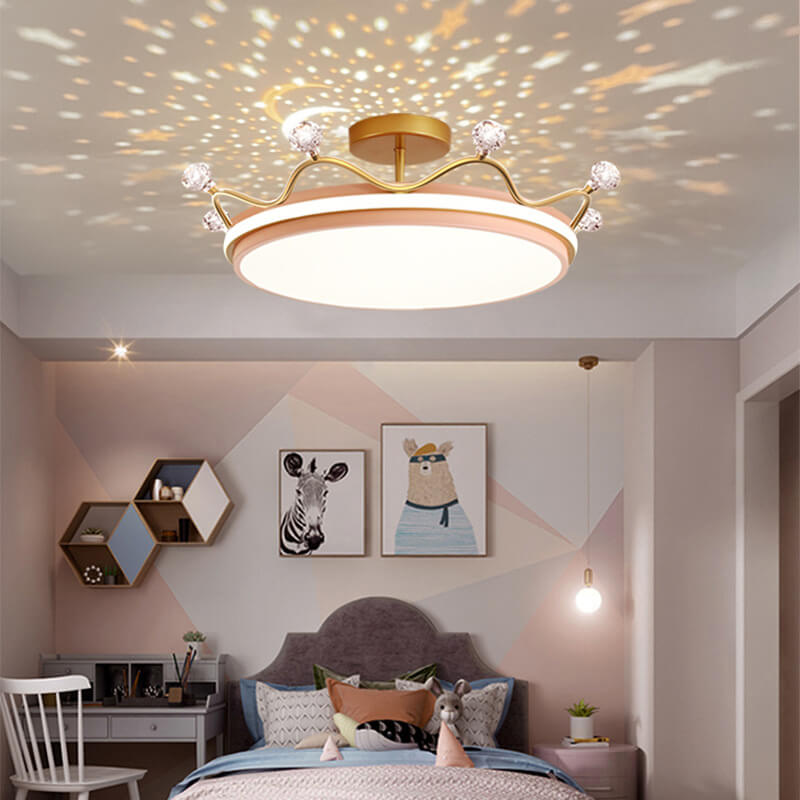 Modern Acrylic LED Semi-Flush Ceiling Light Crown Design for Kids' Bedroom
