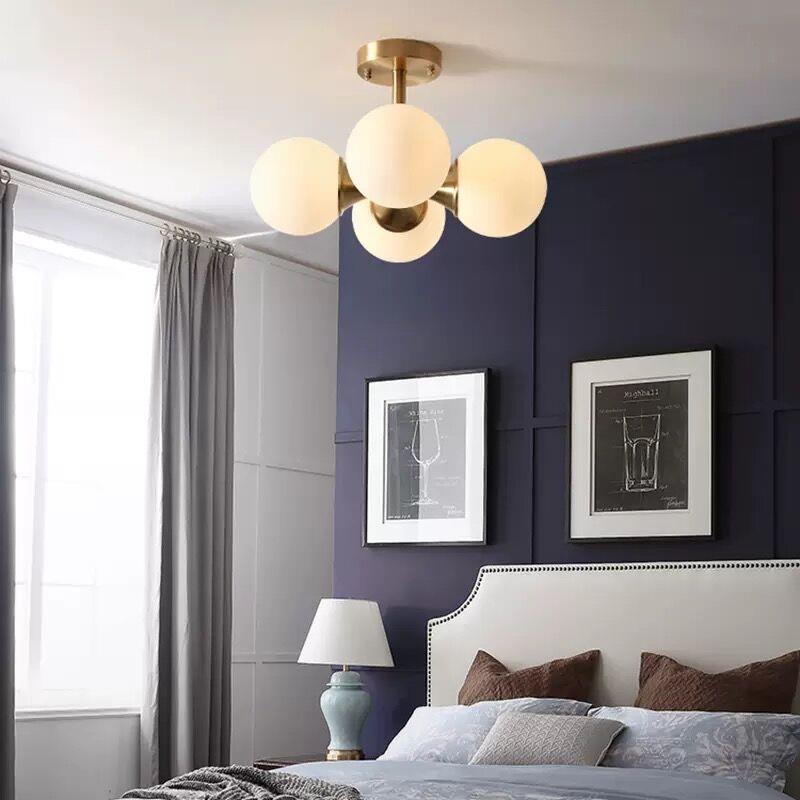 Stylish Mid-Century Modern 4-Light Gold Glass Globe Chandelier for Living Room