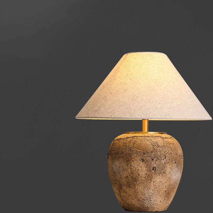 Rustic Shabby Chic Cone Fabric & Ceramic Table Lamp for Bedroom Decor