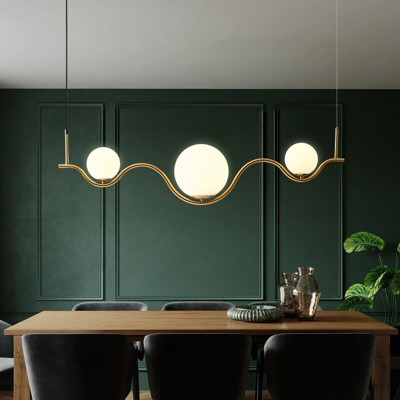 Scandinavian Minimalist 2/3-Light Wave Glass Pendant Chandelier for Island