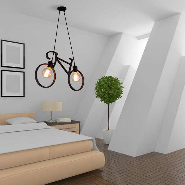 Modern Iron Bicycle-Shaped 2-Light Chandelier for Kids’ Room Decor