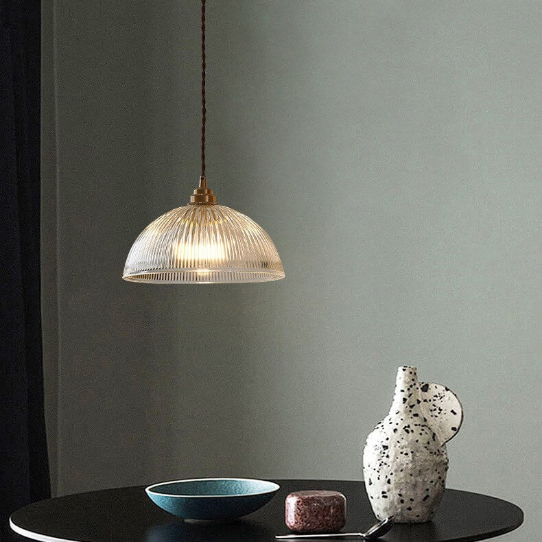 Sleek Clear Glass Dome Brass Pendant Light for Modern Dining Room