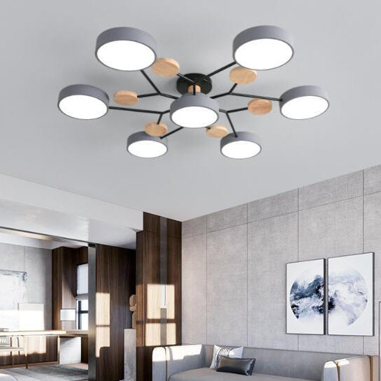 Scandinavian Round LED Semi-Flush Mount Light for Modern Living Room