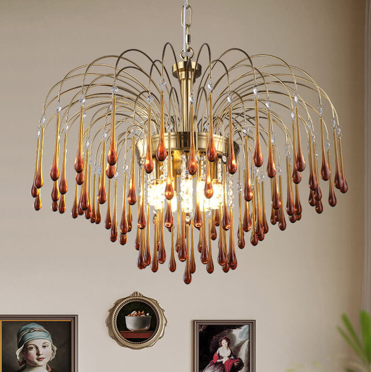 Traditional Copper Teardrop Chandelier - 4/6/10 Light for Living Room