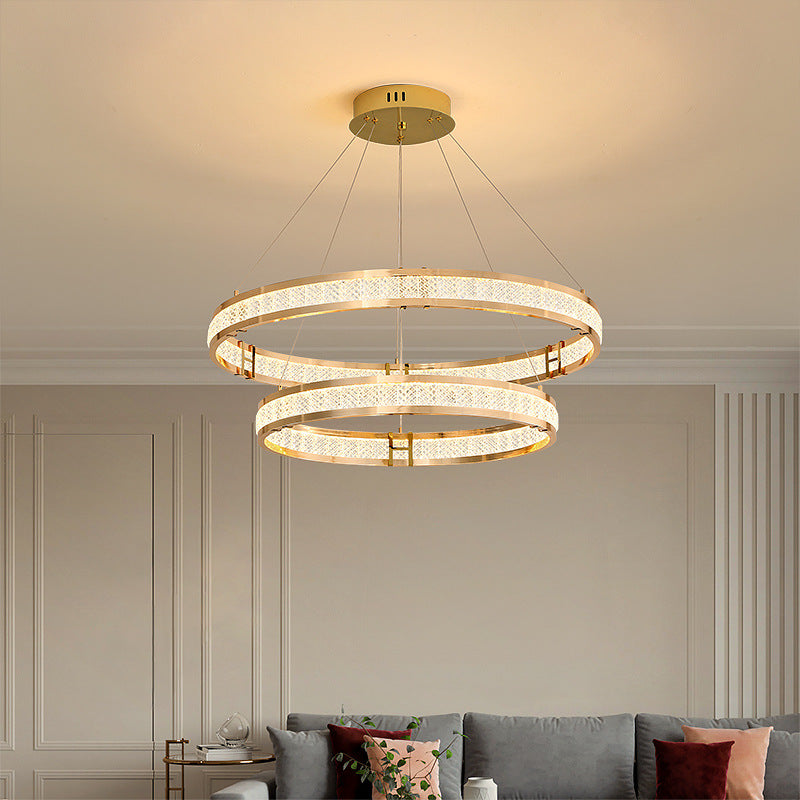 Modern Silver Aluminum Crystal Circle LED Chandelier for Dining Room