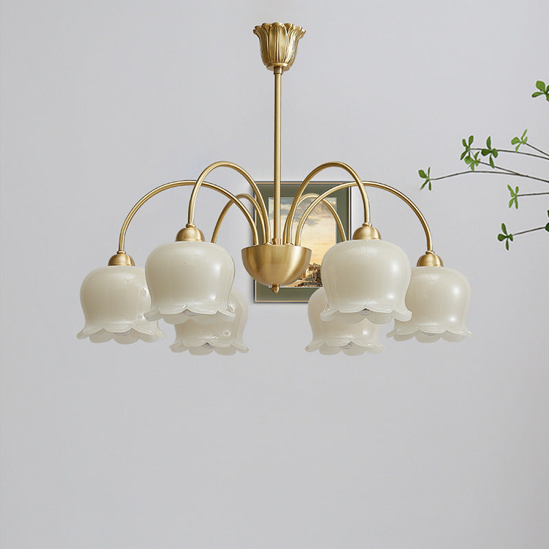 Vintage Floral Copper Glass Chandelier Light Fixture for Elegant Living Room