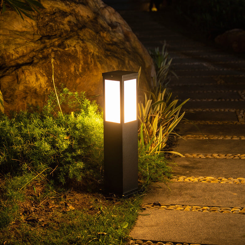 Contemporary Black Waterproof Solar Square Pathway Lantern for Outdoors